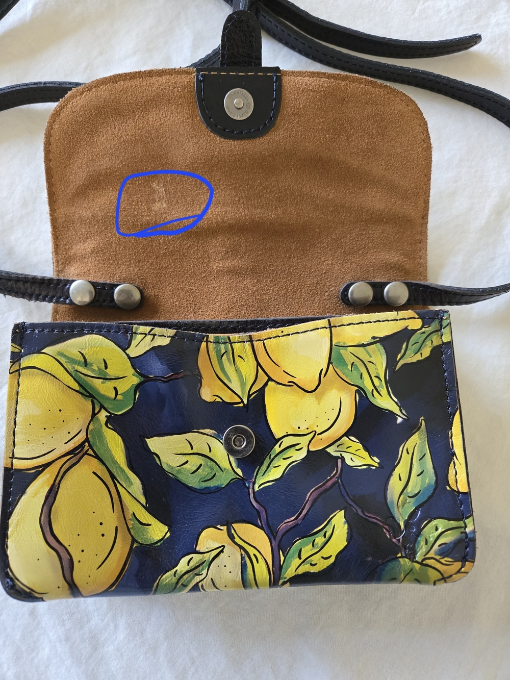 Patricia Nash Torri Crossbody Bag in Positano Limon Leather | Lemon Flap Purse - Picture 5 of 14